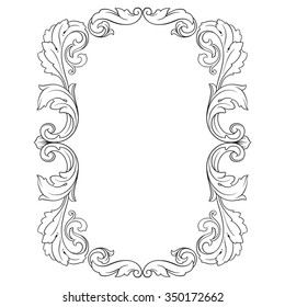 Vintage baroque frame scroll ornament engraving border floral retro pattern antique style acanthus foliage swirl decorative design element filigree calligraphy vector | damask - stock vector 