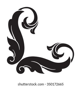 Vintage baroque frame scroll ornament engraving border floral retro pattern antique style acanthus foliage swirl decorative design element filigree calligraphy vector | damask - stock vector 