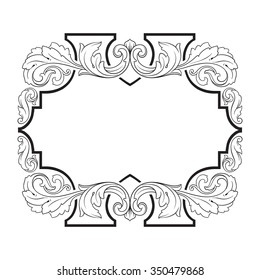 Vintage baroque frame scroll ornament engraving border floral retro pattern antique style acanthus foliage swirl decorative design element filigree calligraphy vector | damask - stock vector