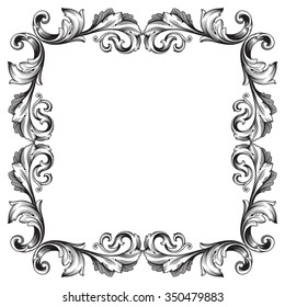 Vintage baroque frame scroll ornament engraving border floral retro pattern antique style acanthus foliage swirl decorative design element filigree calligraphy vector | damask - stock vector