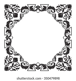 Vintage baroque frame scroll ornament engraving border floral retro pattern antique style acanthus foliage swirl decorative design element filigree calligraphy vector | damask - stock vector