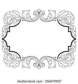 Vintage baroque frame scroll ornament engraving border floral retro pattern antique style acanthus foliage swirl decorative design element filigree calligraphy vector | damask - stock vector