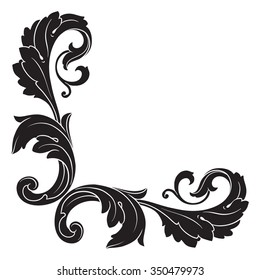 Vintage baroque frame scroll ornament engraving border floral retro pattern antique style acanthus foliage swirl decorative design element filigree calligraphy vector | damask - stock vector