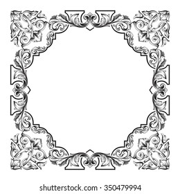 Vintage baroque frame scroll ornament engraving border floral retro pattern antique style acanthus foliage swirl decorative design element filigree calligraphy vector | damask - stock vector