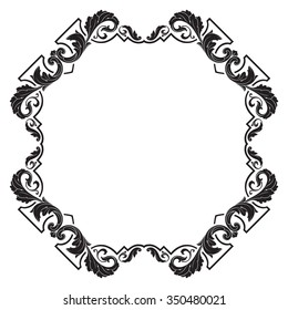 Vintage baroque frame scroll ornament engraving border floral retro pattern antique style acanthus foliage swirl decorative design element filigree calligraphy vector | damask - stock vector
