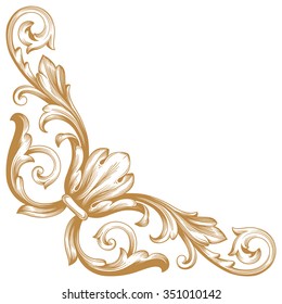 Vintage baroque frame scroll ornament engraving border floral retro pattern antique style acanthus foliage swirl decorative design element filigree calligraphy vector | damask - stock vector