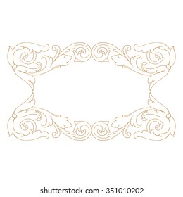 Vintage baroque frame scroll ornament engraving border floral retro pattern antique style acanthus foliage swirl decorative design element filigree calligraphy vector | damask - stock vector