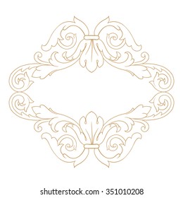 Vintage baroque frame scroll ornament engraving border floral retro pattern antique style acanthus foliage swirl decorative design element filigree calligraphy vector | damask - stock vector