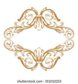 Vintage baroque frame scroll ornament engraving border floral retro pattern antique style acanthus foliage swirl decorative design element filigree calligraphy vector | damask - stock vector