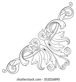 Vintage baroque frame scroll ornament engraving border floral retro pattern antique style acanthus foliage swirl decorative design element filigree calligraphy vector