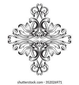 Vintage baroque frame scroll ornament engraving border floral retro pattern antique style acanthus foliage swirl decorative design element filigree calligraphy vector
