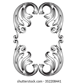 Vintage baroque frame scroll ornament engraving border floral retro pattern antique style acanthus foliage swirl decorative design element filigree calligraphy vector