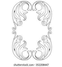 Vintage baroque frame scroll ornament engraving border floral retro pattern antique style acanthus foliage swirl decorative design element filigree calligraphy vector