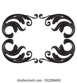 Vintage baroque frame scroll ornament engraving border floral retro pattern antique style acanthus foliage swirl decorative design element filigree calligraphy vector