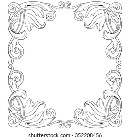 Vintage baroque frame scroll ornament engraving border floral retro pattern antique style acanthus foliage swirl decorative design element filigree calligraphy vector