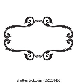 Vintage baroque frame scroll ornament engraving border floral retro pattern antique style acanthus foliage swirl decorative design element filigree calligraphy vector