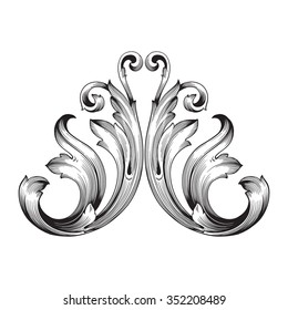 Vintage baroque frame scroll ornament engraving border floral retro pattern antique style acanthus foliage swirl decorative design element filigree calligraphy vector