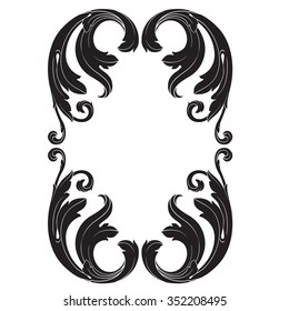 Vintage baroque frame scroll ornament engraving border floral retro pattern antique style acanthus foliage swirl decorative design element filigree calligraphy vector
