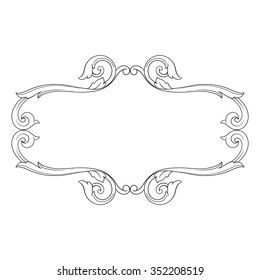 Vintage baroque frame scroll ornament engraving border floral retro pattern antique style acanthus foliage swirl decorative design element filigree calligraphy vector