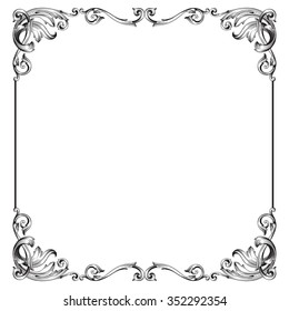 Vintage baroque frame scroll ornament engraving border floral retro pattern antique style acanthus foliage swirl decorative design element filigree calligraphy vector