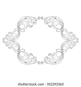Vintage baroque frame scroll ornament engraving border floral retro pattern antique style acanthus foliage swirl decorative design element filigree calligraphy vector