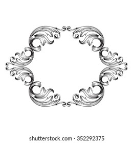 Vintage baroque frame scroll ornament engraving border floral retro pattern antique style acanthus foliage swirl decorative design element filigree calligraphy vector