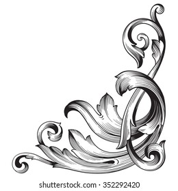 Vintage baroque frame scroll ornament engraving border floral retro pattern antique style acanthus foliage swirl decorative design element filigree calligraphy vector