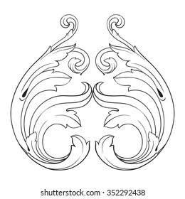 Vintage baroque frame scroll ornament engraving border floral retro pattern antique style acanthus foliage swirl decorative design element filigree calligraphy vector