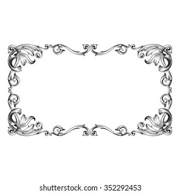 Vintage baroque frame scroll ornament engraving border floral retro pattern antique style acanthus foliage swirl decorative design element filigree calligraphy vector
