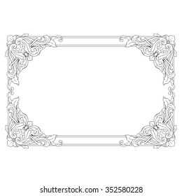 Vintage baroque frame scroll ornament engraving border floral retro pattern antique style acanthus foliage swirl decorative design element filigree calligraphy vector | damask - stock vector