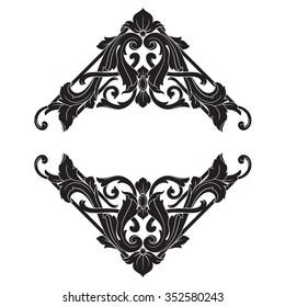 Vintage baroque frame scroll ornament engraving border floral retro pattern antique style acanthus foliage swirl decorative design element filigree calligraphy vector | damask - stock vector