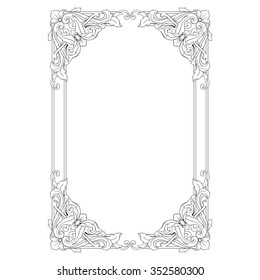 Vintage baroque frame scroll ornament engraving border floral retro pattern antique style acanthus foliage swirl decorative design element filigree calligraphy vector | damask - stock vector
