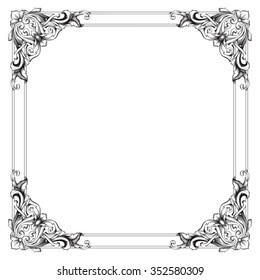 Vintage baroque frame scroll ornament engraving border floral retro pattern antique style acanthus foliage swirl decorative design element filigree calligraphy vector | damask - stock vector