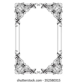 Vintage baroque frame scroll ornament engraving border floral retro pattern antique style acanthus foliage swirl decorative design element filigree calligraphy vector | damask - stock vector