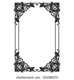 Vintage baroque frame scroll ornament engraving border floral retro pattern antique style acanthus foliage swirl decorative design element filigree calligraphy vector | damask - stock vector