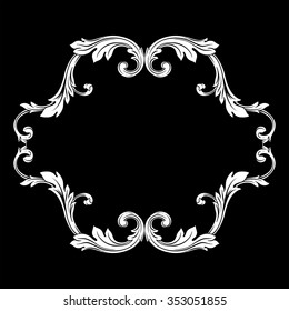 Vintage baroque frame scroll ornament engraving border floral retro pattern antique style acanthus foliage swirl decorative design element filigree calligraphy vector | damask - stock vector