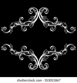 Vintage baroque frame scroll ornament engraving border floral retro pattern antique style acanthus foliage swirl decorative design element filigree calligraphy vector | damask - stock vector