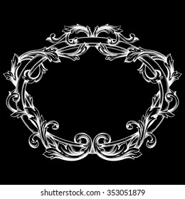 Vintage baroque frame scroll ornament engraving border floral retro pattern antique style acanthus foliage swirl decorative design element filigree calligraphy vector | damask - stock vector