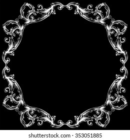 Vintage baroque frame scroll ornament engraving border floral retro pattern antique style acanthus foliage swirl decorative design element filigree calligraphy vector | damask - stock vector
