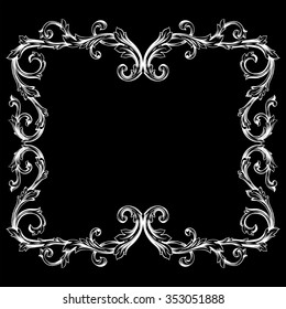 Vintage baroque frame scroll ornament engraving border floral retro pattern antique style acanthus foliage swirl decorative design element filigree calligraphy vector | damask - stock vector