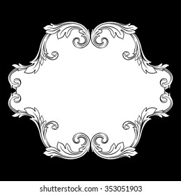 Vintage baroque frame scroll ornament engraving border floral retro pattern antique style acanthus foliage swirl decorative design element filigree calligraphy vector | damask - stock vector