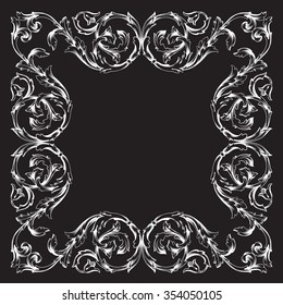 Vintage baroque frame scroll ornament engraving border floral retro pattern antique style acanthus foliage swirl decorative design element filigree calligraphy vector