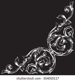 Vintage baroque frame scroll ornament engraving border floral retro pattern antique style acanthus foliage swirl decorative design element filigree calligraphy vector