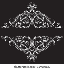 Vintage baroque frame scroll ornament engraving border floral retro pattern antique style acanthus foliage swirl decorative design element filigree calligraphy vector