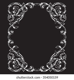 Vintage baroque frame scroll ornament engraving border floral retro pattern antique style acanthus foliage swirl decorative design element filigree calligraphy vector