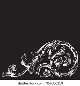 Vintage baroque frame scroll ornament engraving border floral retro pattern antique style acanthus foliage swirl decorative design element filigree calligraphy vector