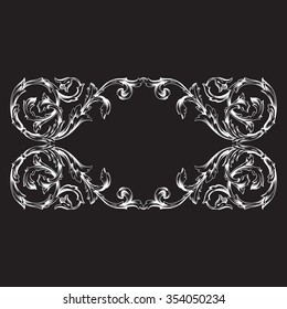 Vintage baroque frame scroll ornament engraving border floral retro pattern antique style acanthus foliage swirl decorative design element filigree calligraphy vector