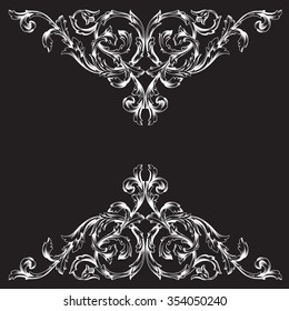 Vintage baroque frame scroll ornament engraving border floral retro pattern antique style acanthus foliage swirl decorative design element filigree calligraphy vector