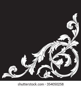 Vintage baroque frame scroll ornament engraving border floral retro pattern antique style acanthus foliage swirl decorative design element filigree calligraphy vector