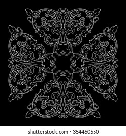 Vintage baroque frame scroll ornament engraving border floral retro pattern antique style acanthus foliage swirl decorative design element filigree calligraphy vector | chalkboard ornaments